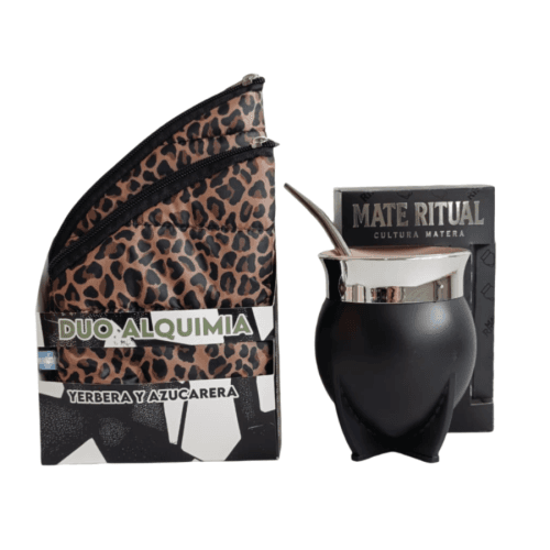 SET MATERO YERBERA Y AZUCARERA DUO ALQUIMIA PUFFER PRINT + MATE RITUAL NEGRO/YUTE